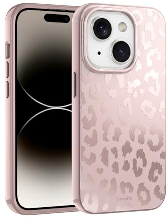 SCORPIFY für iPhone 15 Hülle [Kompatibel mit Magnetic] mit nacktem Leoparden Muster, mattem Geparden Design, niedlicher cremefarbener Handyhülle für Frauen und Mädchen, beige, neutrale Ästhetik