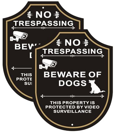 2 Pack Beware of Dog Signs for Fence, 9.6 x 7.7 inches, No Trespassing This Property is Protected by Video Surveillance Sign, Rust-Free/Fade Resistance Aluminum, Easy Mounting, Indoor/Outdoor Use