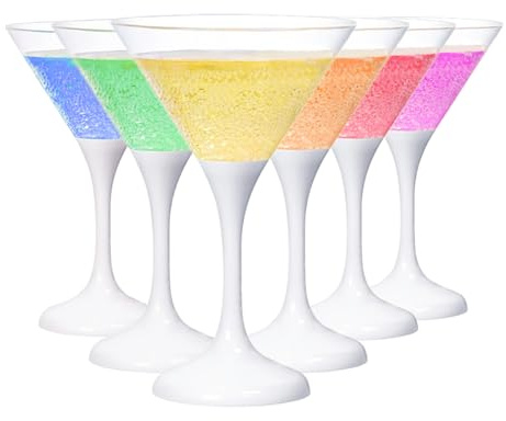 DPWELL 6 pcs Cocktail Glasses Light Up Cups LED Glowing Wine Glasses Liquid Activated Martini Glasses Reusable for Hot Tub, Party, Business Activities, Birthday, Club, Bars