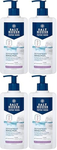 Salthouse Totes Meer Therapie Seifenfreies Waschgel, mit Jojobaöl und Urea, für Körper, Gesicht & Hände, 250ml (Packung mit 4)