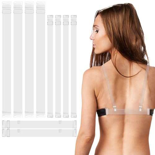 Abeillo 2 Pairs Clear Bra Straps with 2 Pcs Clear Non-slip Back Straps, Clear Shoulder Strap for Women with Bra Strap Holder Back