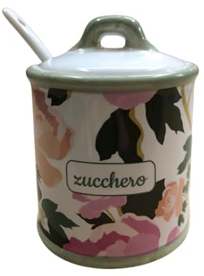 zuccheriera barattolo da cucina porta zucchero in ceramica con coperchio e cucchiaino e anche per lozuccheroa velo, colorato decorato a tema rose