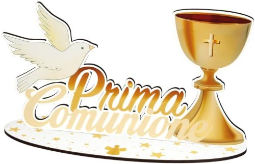 Centro de mesa maxi con texto de madera para eventos especiales, decoración de mesa y tarta, idea de regalo para fiestas, accesorios y celebraciones (primera comunión con cáliz y paloma, 35 x 21 cm)