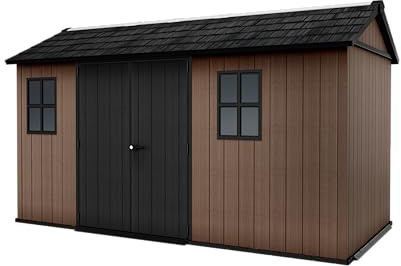 Keter Casetta da Giardino Newton 7513/1375, Effetto Legno Naturale, Porte e Finestre Orientabili, Marrone, 7,8 m², 230x413x246H cm