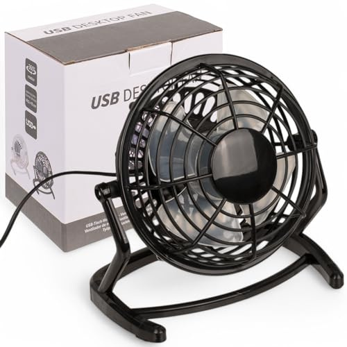 MIJOMA Ventilador de mesa con puerto USB – Mini ventilador compacto para oficina y hogar, silencioso y energéticamente eficiente, 15 x 14,5 cm (negro)