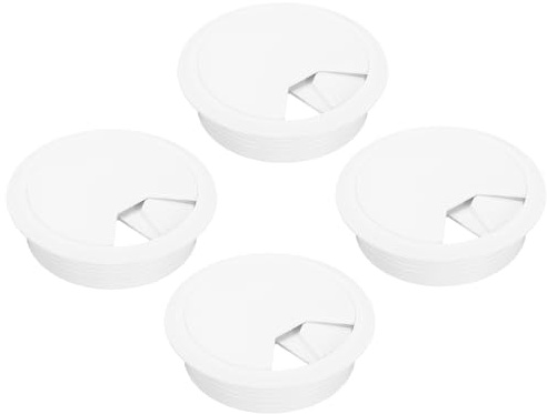 sourcing map 4 Pcs Desk Grommet 3 Inch(80mm), Round Desk Cord Hole Cover Wire Cable Organizer for Home Office Computer Table Cables, White