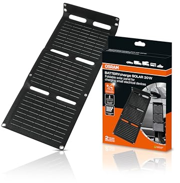 OSRAM BATTERYcharge SOLAR 20W incl. USB, solar battery maintainer, foldable solar panel for remote charging of devices, integrated stand