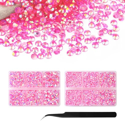Yesimola 6500 Strass Termoadesivi per Tessuti con Matita di Cera, Temperino, Pinzette, Brillantini, AB Strass Hotfix per il fai da te per Unghie, Viso, Bicchieri (Rose)