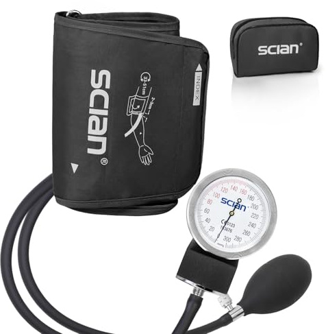 SCIAN Tensiomètre manuel avec grand brassard (33-51 cm) et anneau D, incluant un sac de transport pour les infirmières, les médecins, les seniors et les adultes（noir）