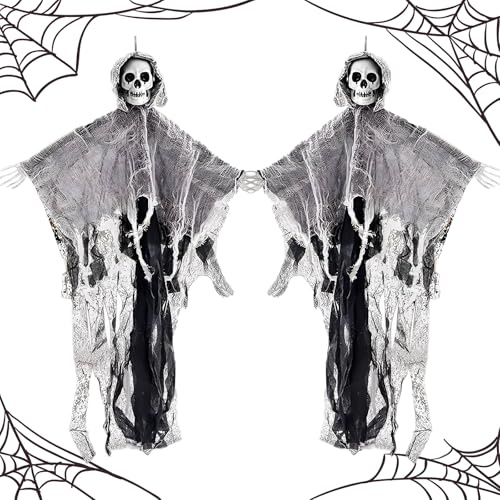 KOMEIYL 2pcs Scheletro Appeso Halloween Fantasmi e Grim Reapers, Decorazioni Spaventose per Feste Tema Halloween