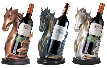 NiuLifeya Wine Bottle Holder & Rack, Horse Wine Rack, Horse Statue Display Stand Spray Painting Modern Display Shelf Single Bottlerack Used to Store Bottles, Glasses, Decorations, etc. (Silver+Gold)