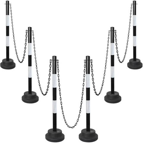 SHAREWIN Traffic Safety Cones with Heavy Base, Reflective Stripes & 5FT Link Chain – 35 Delineator Stanchions Posts for Parking Spaces, Driver Training, Event Barriers, Roadway, Construction(6 Pack)