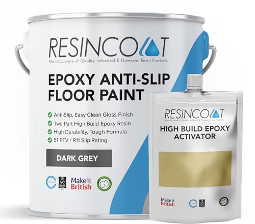 Resincoat Anti Slip Epoxy Floor Paint – 2-Part Textured Resin Coating for Concrete – Hard Wearing, High Build, Non-Slip Finish – Easy DIY Application – Made in the UK - Dark Grey - 1kg