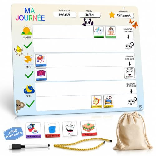 Tableau Routine Enfant Montessori x160 aimants. Routine Visuelle Enfant | Calendrier Enfant Educatif 3 ans à 12 ans. Une routine qui devient un moment de complicité parent/enfant