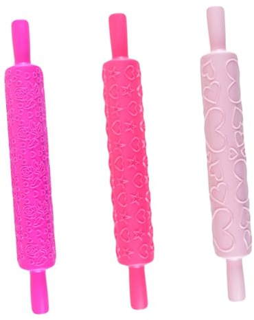 NUOBESTY Mattarello Goffrato in Plastica per Biscotti e Pizza, Set 3 Pezzi Motivi a Cuore e Stelle, Utensile da Cucina Leggero per Stesura Uniforme di Impasti, per Dolci e Pasta Fatta