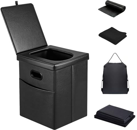 Panmout 16.5 XL Portable Toilet for Camping, Foldable Travel Toilet for Adults with Cushioned Seat, Heavy Duty 190lbs Capacity Commode for Car, Road Trip, Outdoor Emergency & Bedside Support