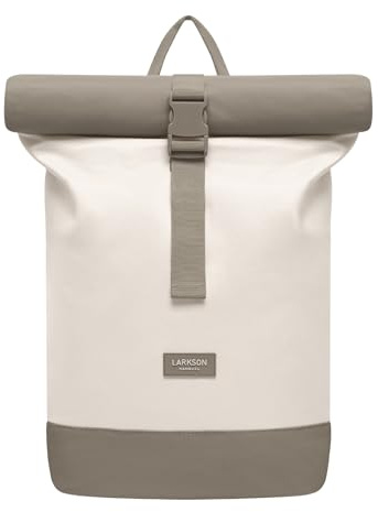 LARKSON Rucksack Damen & Herren Creme Grau - Janne Small - Rolltop Rucksack mit Laptopfach für Uni, Arbeit, Reise & Fahrrad - Backpack Tagesrucksack Klein - Wasserabweisend