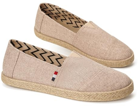 GLAMORA Alpargatas Hombre Esparto Náuticos Lona Sin Cordones Transpirables Antideslizantes Zapatos Verano Slip On Calzado Casual Ligero Cómodo Mocasín Tela Suela Yute Estilo Comodidad beige-45