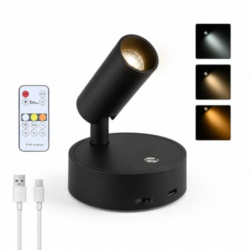 Carehabi Kabelloser LED Spot Akku Wandstrahler Innen - 3000mAh Wiederaufladbare Wandleuchte mit Fernbedienung & Magnet - Dimmbarer Strahler für Bilderbeleuchtung, Pflanzen & Kunst (1er Set White)