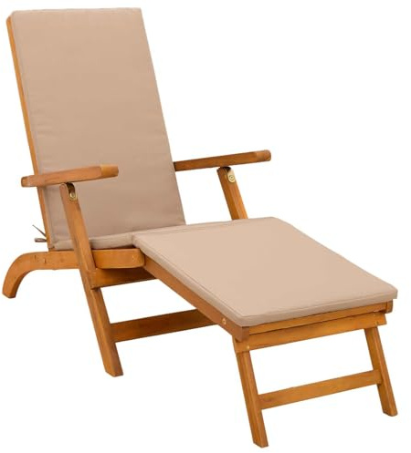 Fisinber Sonnenliege aus Akazienholz - Gartenliege Klappbar mit Verstellbarer Rückenlehne und Fußstütze - Massivholz Deckchair für Garten, Terrasse und Pool - 55 x 146 x 91 cm