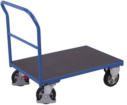 Schiebebügelwagen mit Siebdruckplatte RAL5010 Enzianblau Stirnwagen Tischwagen