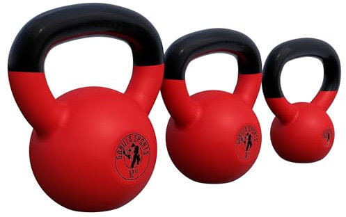 GORILLA SPORTS® Kettlebell - 2-32 kg Gewichte, Einzeln/Set, Gusseisen, Vinyl Beschichtung, Bodenschonende - Kugelhantel, Schwunghantel, Kugelgewicht, Rundgewichte für Fitness, Gym, Krafttraining