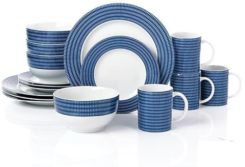 16pc Blue Linear Porcelain Dinner Set
