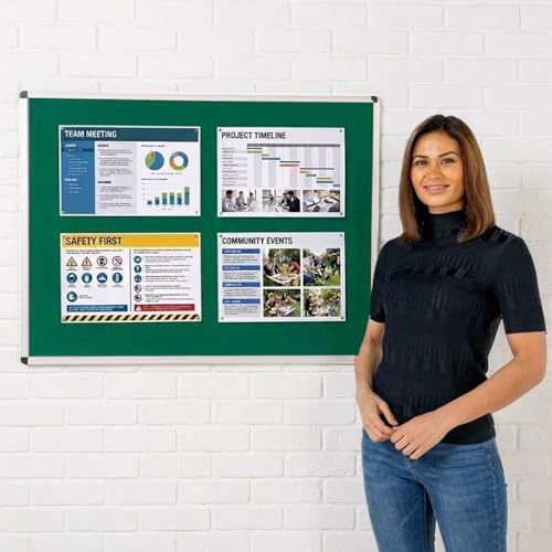 Wonderwall Premium Green Felt Noticeboard 120x90cm Aluminium Frame | Anti-Fade Pinboard, Wall-Mounted, Discreet Corner Fixings, Office, School, Home, Healthcare