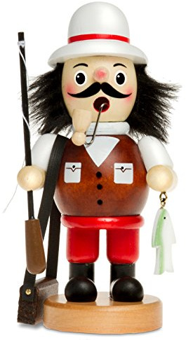 SIKORA Räuchermännchen aus Holz Verschiedene Motive Räucherfigur Deko Weihnachtsfigur - RM-B, Farbe/Modell:B09 weiß/braun - Angler, Höhe in cm:Höhe ca. 16 cm