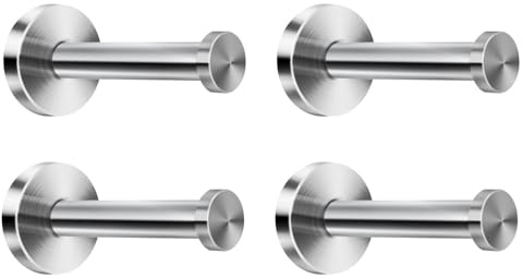 NELXULAS Brushed Stainless Steel Bath Towel Hooks Single Super Heavy Duty Wall Mount Hook, Coat Hook, Fit for Bedroom,Living Room, Bathroom and Fitting Room, Office (4, 4 PCS)