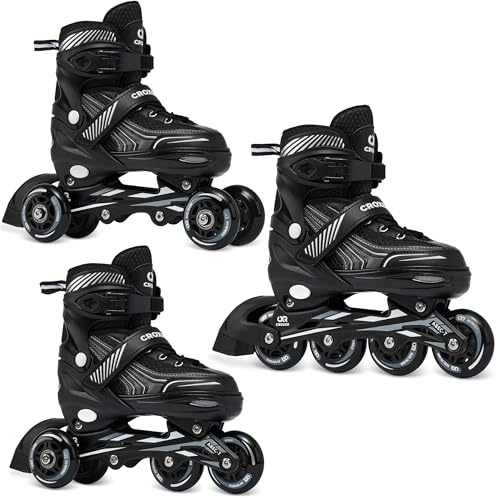 CROXER Optima 3in1 Inline Skates Pattini in linea Triskates Pattini a rotelle per bambini e adulti regolabili (Black, 39-42 (24cm-26,5cm))