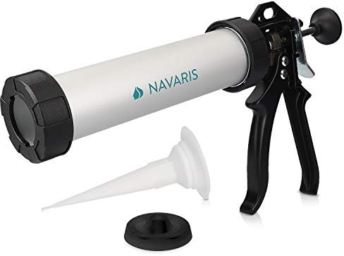 Navaris Aluminium Kartuschenpresse Silikon Spritze - inkl. Durchstopfer Düse für 310 ml Kartusche - Kartuschenpistole Silikon Acryl - Silikonspritze