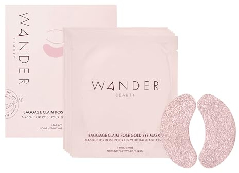 Wander Beauty Baggage Claim – roséguldfolie under ögonplåster för mörka cirklar och puffiness – under ögonmask depuffs och fastare – lysande ögonmask för väskor under ögonen (6 par)