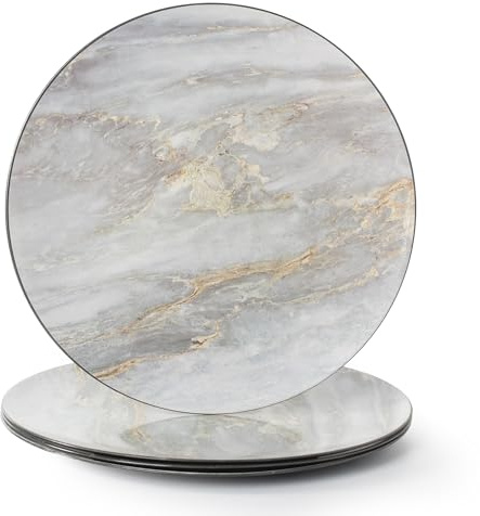 Germiport Set of 4 33cm Grey Marble Effect Plastic Charger Plates | Decorative Dinnerware, Christmas Tableware | Durable Plates for Home and Kitchen