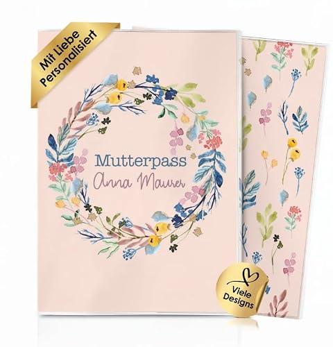 Cozy Racoon 3-teilige Mutterpasshülle für den deutschen Mutterpass | Hochwertige Hülle für deinen Mutterpass | Design Flower Circle (mit Personalisierung/mit Name)
