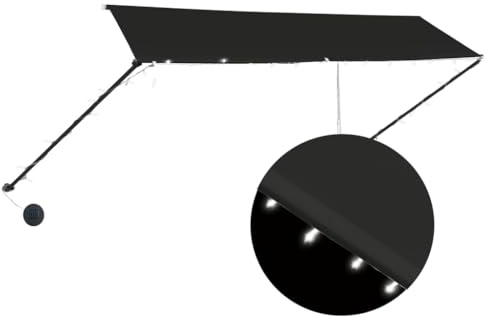 vidaXL Markise, Klemmmarkise mit LED Einziehbar, Sonnenschutz für Fenster Terrasse Balkon, Balkonmarkise Fallarmmarkise Fenstermarkise, 350×150cm Anthrazit