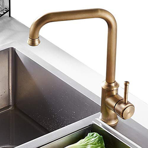 NEWRAIN Antikes Messing Küchenarmatur 360° Drehbar Wasserhahn Küche, Einhebelmischer Spültisch Armatur für Küche Spüle, Messing Spültischarmatur Mischbatterie für Spülbecken