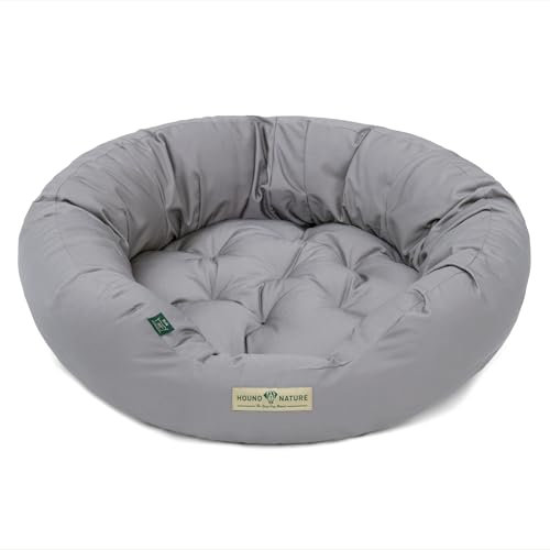 HOUND & NATURE Öko Hundebett St. Moritz - rund, kuschelig und waschbar, Donut Hundekorb für mittlere Hunde (M - 77x70 cm, Hellgrau)