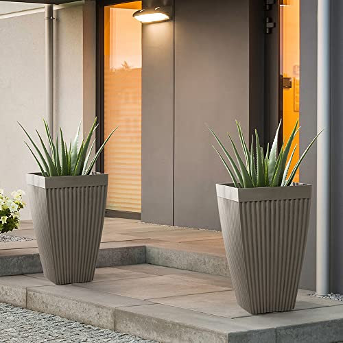 Glitzhome Modern Decor Pflanzgefäße aus Kunstbeton, hoch, 57,8 cm hoch, Gartenbehälter, Blumentöpfe, für drinnen und draußen, 2 Stück, Grau