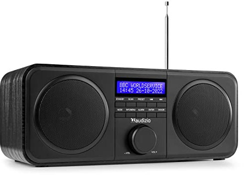 Audizio Novara Radio Dab+ Stéréo - Noir, Radio FM, Radio Réveil, Puissance 40W, Sortie Casque 3,5mm, Écran LCD, Idéal pour Écouter la Radio Partout chez Vous