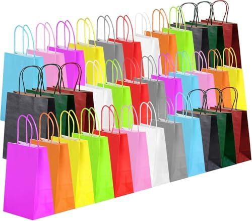 36pcs Paper Gift Bags 12 Colors Gift Bag Medium Colourful Gift Bags With Handles for Party Supplies Kids Party Baby Shower Birthday Sweet Xmas Bag 21x8x15 cm