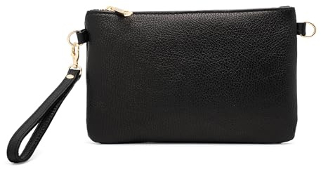 Mauro Pelletteria Pochette Donna con Tracolla Borsa Clutch Donna Elegante in Pelle Morbida Made in Italy Borsa da Polso Modello Mya Nero