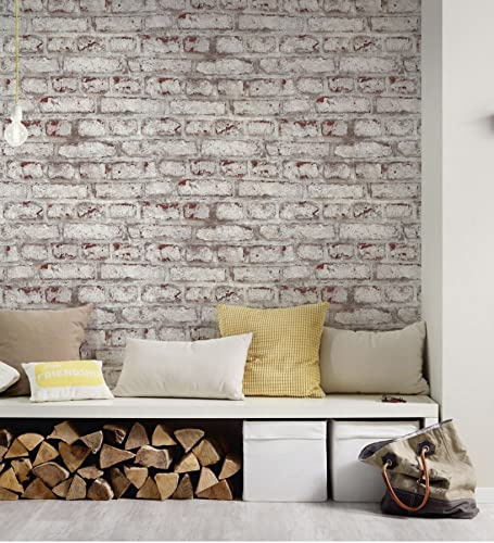 GAULAN 500126334 - Carta da parati lavabile in vinile imitando muro di mattoni blanco strutturata in rilievo per pareti soggiorno cucina bagno corridoio - Campione DIN A4