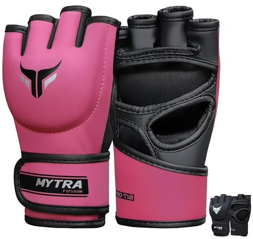Mytra Fusion Guanti MMA guanti fit boxe donna per Kickboxing Muay Thai Training Cage Fighting e arti marziali miste MMA Guanti (Pink, XL)