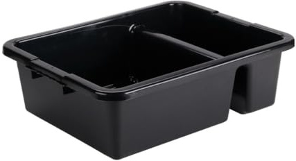 Soro Essentials- 21-1/4 x 17-1/4 x 7” Deep Commercial Divided Bus Box Black Color Polyethylene- Utility Bus Tub Food Service Bus Tub Wash Basin Dish Tub Tote Box Tubs Box Plastic Storage Organizer