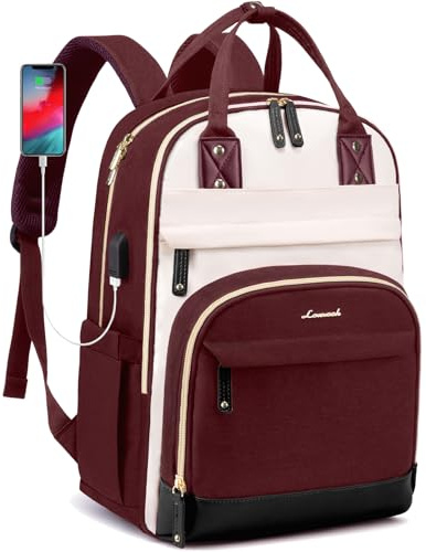 LOVEVOOK Laptop Backpack for Women, Waterproof 15.6 inch Work Bag Womens | Rucksack with Anti-theft Zipper & USB Port, Large Ladies Backpacks Back Pack Womans for Travel School University Business Red