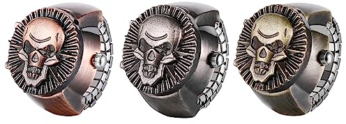 JewelryWe Punk fingerklocka, herr och dam rund elastisk kvarts klocka, skalle stil klockring, valfri färg, 76–3 st