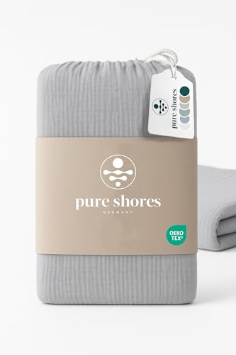 pure shores - Musselin Bettwäsche 135x200 | Bettwäsche 135x200 Baumwolle | Bettwäsche-Sets | 100% Baumwolle mit OEKOTEX| Reißverschluss | Bettwaren | Bedding Set | 1 Kissen 80x40 | Hellgrau