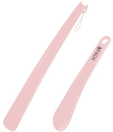 Skohorn långt handtag 45 cm + 22 cm långt skohorn plast skohorn för män, kvinnor med komfortgrepp långa skohorn – flexibel extra lång skohorn för äldre – paket med 2 skoskedar, Rosa, 45 Cm