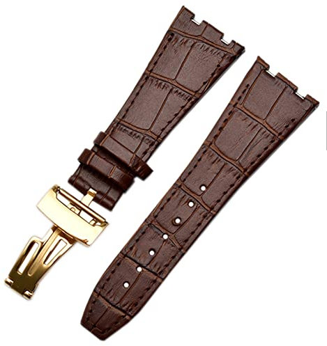 EZZON Für AP 15400 handgelenk bänder 26mm armband Echtes Leder Handgemachte Uhr Band mit stahl Faltschließe, 26 mm, Achat